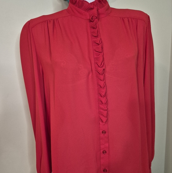 Pretty Red Vintage Blouse with Ruffle Detail D'Allaird's - Picture 2 of 7